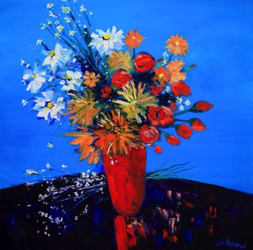 Mixed daisies red vase 30x30